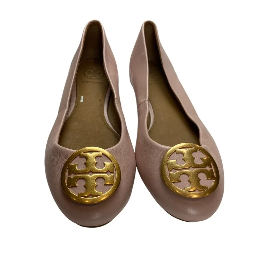 Tory Burch Benton Leather Slip On Ballet Flat Shoes Pink Womens‎ Size 5 NWOB